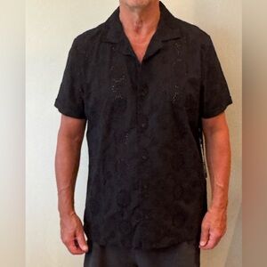 Karl Lagerfeld Paris - NWT Eyelet Camp Shirt/Black/Size L